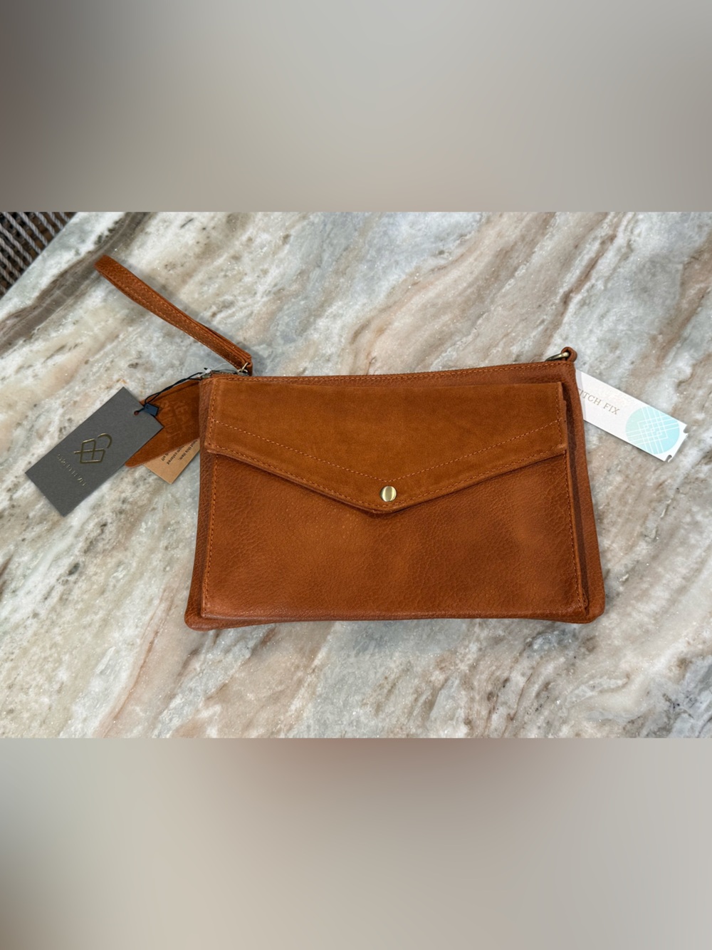 NWT STREET LEVEL Abri brown leather envelope clutch/crossbody - Picture 2 of 7
